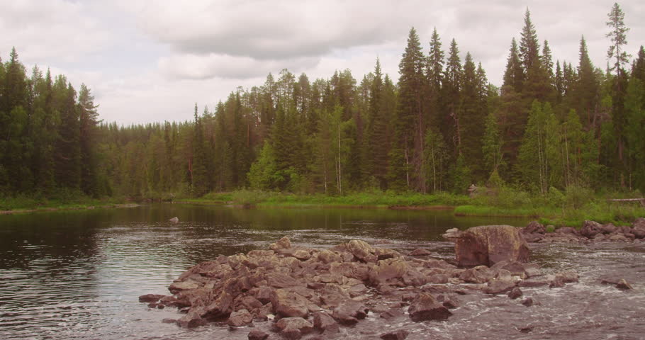 Finland landscape of forest and river.