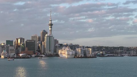 AUCKLAND, NEW ZEALAND - MARCH 31, 2015 - Passenger ferries arrive and depart from the ferry terminal in the central business district of Auckland city, New Zealand
