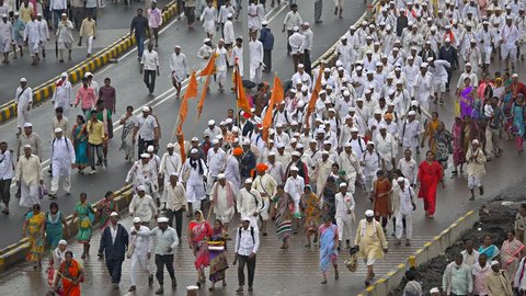 Alandi, Pune , Maharashtra/ India 07.07.2018 4K video of Palanquin Ceremony of Saint Dnyaneshwar at Alandi 