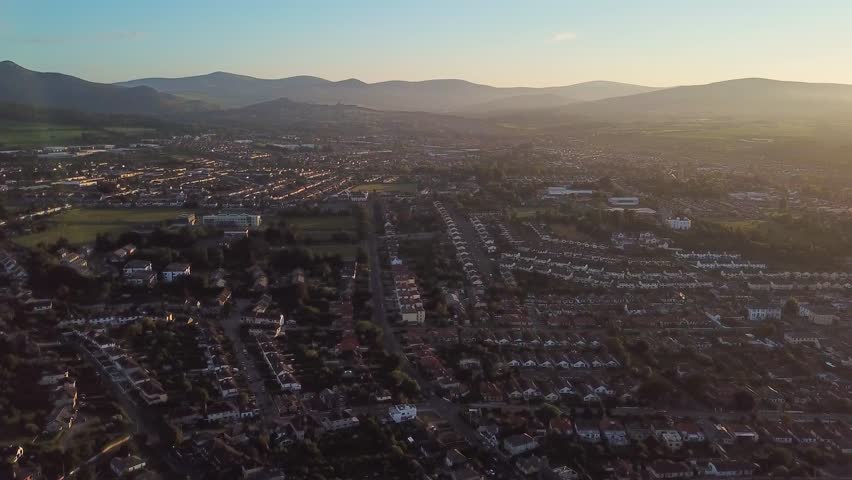 Aerial 4K Footage of Bray town during sunset, Ireland