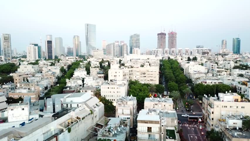 Aerial view of central Tel Aviv at sunset