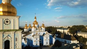 St. Michael's Golden-Domed Monastery in Kiev Ukraine. View from above. aerial video footage from drone