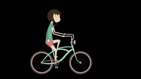 2D flat animation of the girl on a bicycle and hand lettering with alpha channel. 
Animation for teaser, preview, promo, advertisement, presentation, video screensaver. 