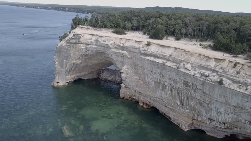 Drone shot over Pictured Rocks Hike in Michigan. Cliffs over Lake Superior. Shot with a DJI Mavic Pro.