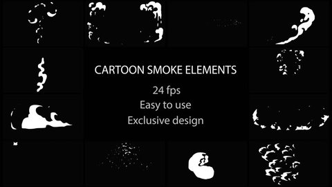 Cartoon Smoke Elements. Hand drawn and frame by frame animated.Just drop elements to your project. Easy to customize with your favorite software. Alpha channel included. More elements in our portfolio
