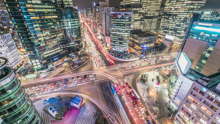 Timelapse Traffic at night in Gangnam City Seoul, South Korea. Royalty-Free Stock Footage #1013474492