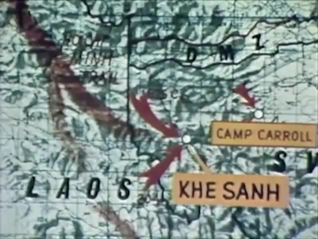 CIRCA 1968 - Marines on the ground defend their base, Khe Sahn, in Vietnam.