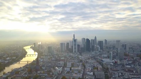 Cinematic Aerial of the Skyline of Frankfurt
