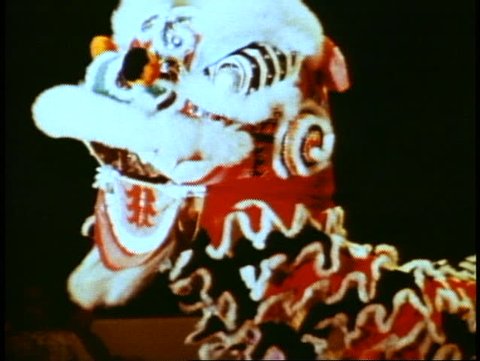 SINGAPORE, 1982, QE2 1982 World Cruise, cultural show in showroom, lion dance