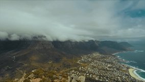 Drone Video of Table Mountain and the City of Cape Town from above Lions Head.