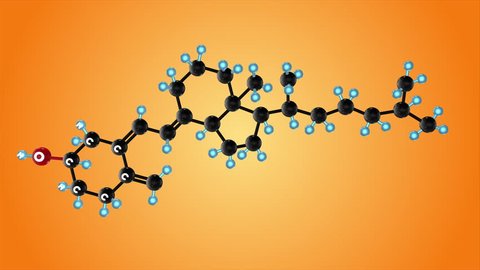 Vitamin D molecular structure. Molecule of vitamin D3,. 3D animation loop