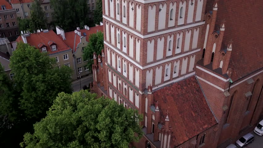 Polish Old City in Olsztyn from drone in 4K.