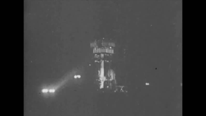 CIRCA 1958 - The Jupiter C, ready to launch the Explorer satellite, is seen at a launch pad at Cape Canaveral.