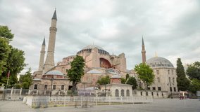 Hagia Sophia in Istanbul, Turkey. Time Lapse 4K Video.