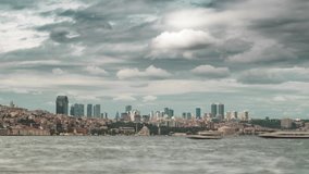 View of Bosphorus with Ferry Boats in Istanbul, Turkey. Time Lapse 4k Video.