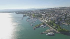 4K ungraded Aerial footage of Ouchy Lausanne in Switzerland -UHD
