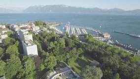 4K ungraded Aerial footage of Ouchy Lausanne in Switzerland -UHD