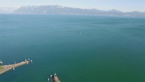 4K Aerial footage of Ouchy in Lausanne city  in Switzerland -UHD