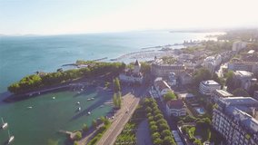 4K Aerial footage of Ouchy in Lausanne city  in Switzerland -UHD