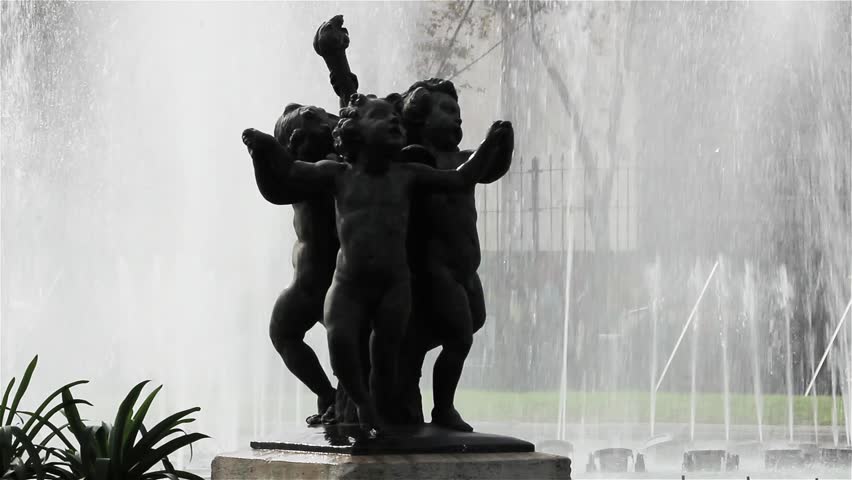 Bronze Cherub Sculptures at the Monument to the Two Congresses Fountain in Buenos Aires
