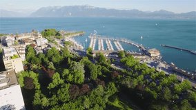 4K Aerial footage of Ouchy in Lausanne city  in Switzerland - UHD
