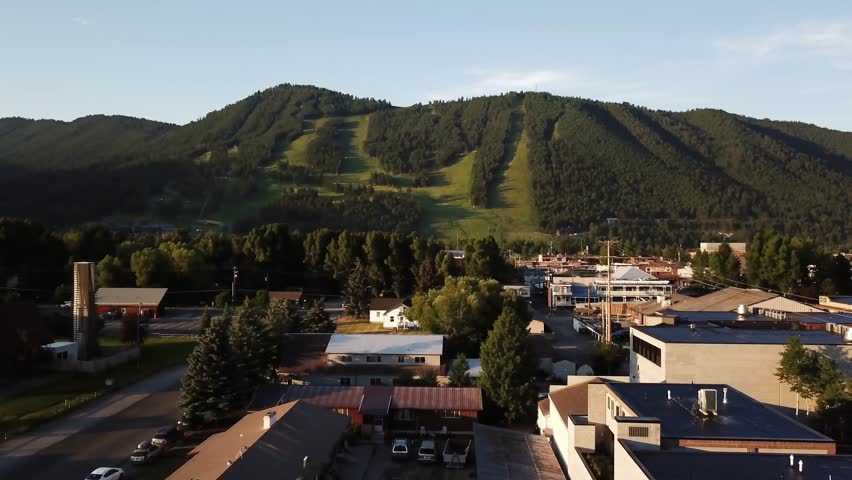 Jackson, Wyoming sunrise aerial town landscape views