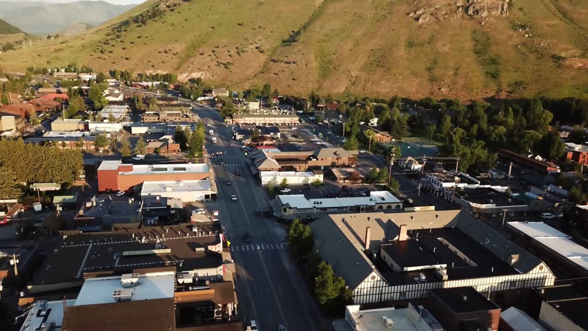 Jackson, Wyoming sunrise aerial town landscape views