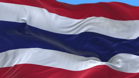 4k seamless Close up of Thailand flag slow waving with visible wrinkles.A fully digital rendering,The animation loops at 20 seconds.flag 3D animation with alpha channel included. cg_06336_4k