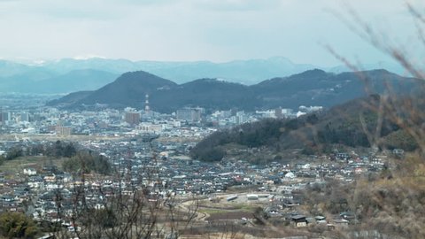 Beautiful view of Fukushima city from mountain side.