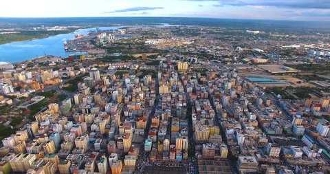Aerial clip of Kariakoo town (Tanzania) and his river.