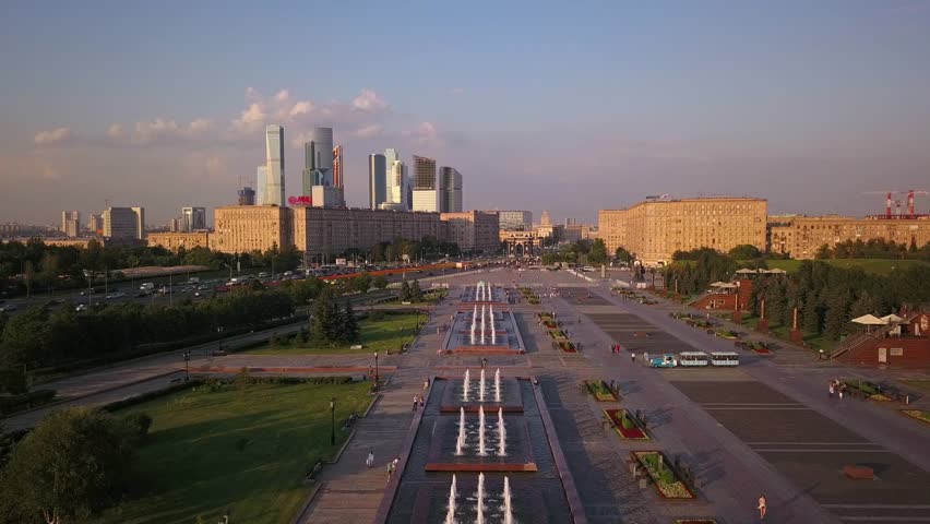 Victory Park at Poklonnaya hill Moscow aerial view