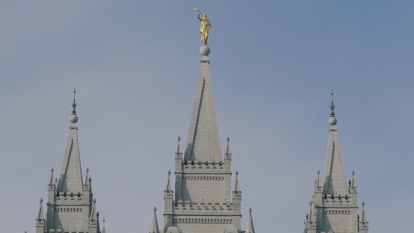 The Salt Lake City Latter Day Saint Temple in the winter.