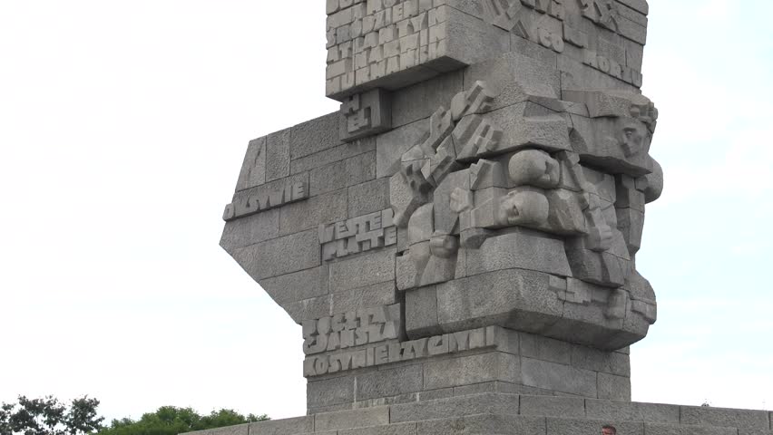 Westerplatte Monument in memory of the Polish defenders. Westerplatte is a peninsula in Gdansk, Poland, located on the Baltic Sea coast mouth of the Dead Vistula, in the Gdansk harbor channel. 4K, UHD