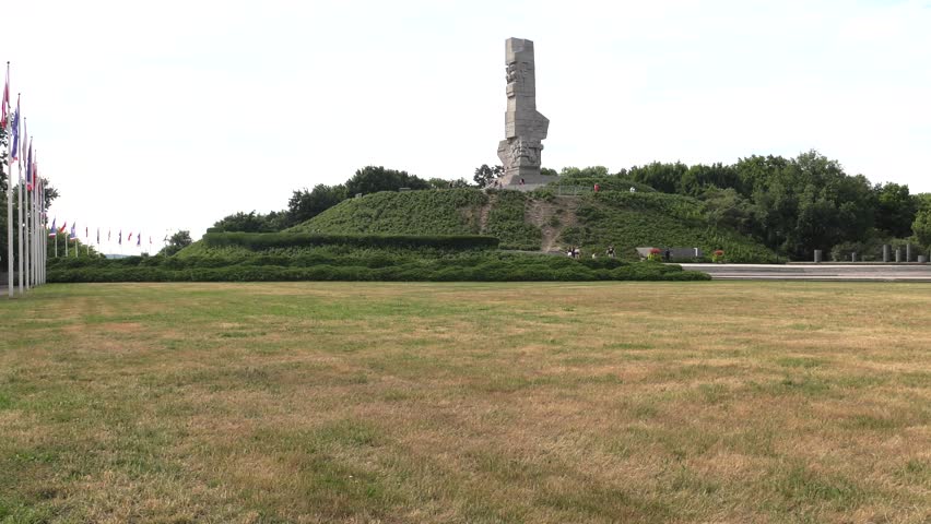 Westerplatte Monument in memory of the Polish defenders. Westerplatte is a peninsula in Gdansk, Poland, located on the Baltic Sea coast mouth of the Dead Vistula, in the Gdansk harbor channel. 4K, UHD