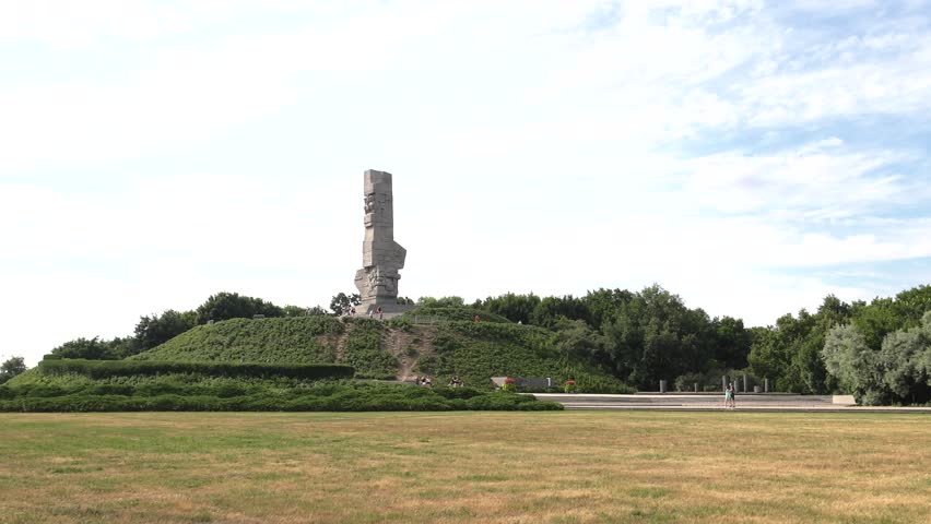Westerplatte Monument in memory of the Polish defenders. Westerplatte is a peninsula in Gdansk, Poland, located on the Baltic Sea coast mouth of the Dead Vistula, in the Gdansk harbor channel. 4K, UHD