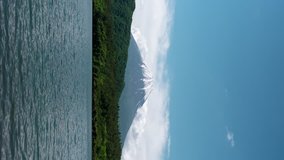 Mt. Fuji over lake Saiko in Yamanashi Prefecture (vertical)