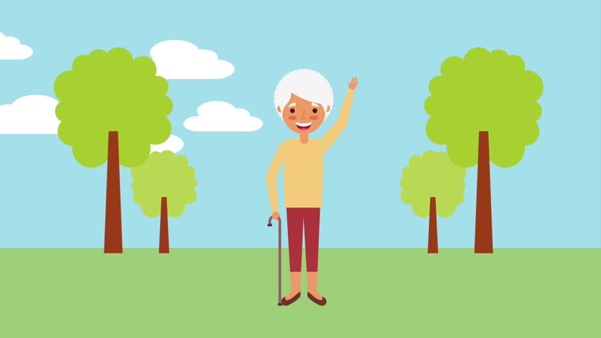 beautifu older woman with walking stick in the park