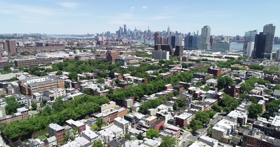 Jersey City Rooftops With High Rises and Manhattan Horizon, 2018.