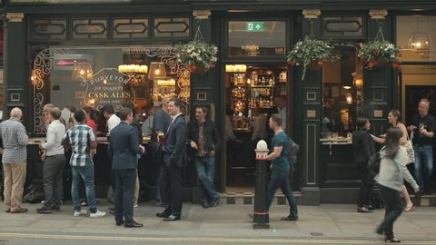 London / United Kingdom - 05-12-2018: Outside view of London's pub, for drinking and socializing, focal point of the community. Pub business, now about 53,500 pubs in UK, has been declining every year