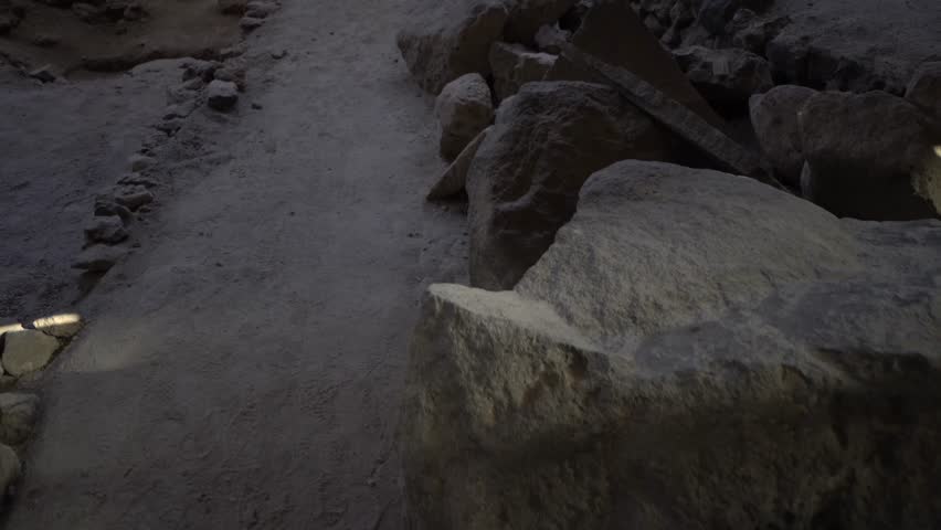 Jib shot of the Acrotiri ruins in Santorini, Greece.