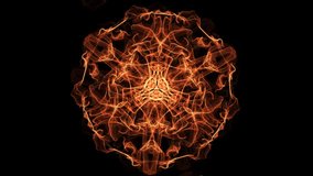 Fiery fractal animated mandala, abstract video in orange, red and yellow, nice symmetric shape