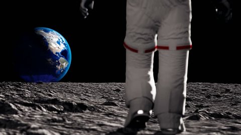 Astronaut walking on the moon and admiring the beautiful Earth. CG Animation. Elements of this video furnished by NASA.