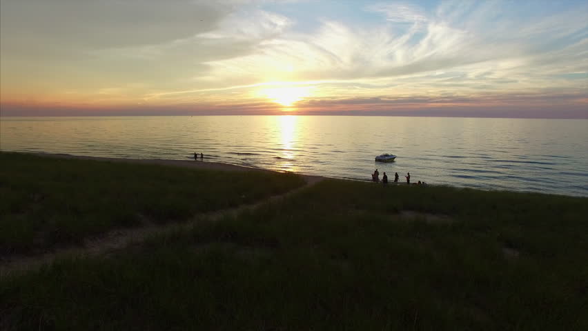 People enjoying Lake Michigan