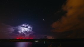 Fantastic starry sky during a thunderstorm. Scenic footage of magic astro photography. Location place Adriatic sea, Croatia. Discover the beauty of earth. Time lapse clip shooting in 4K video.