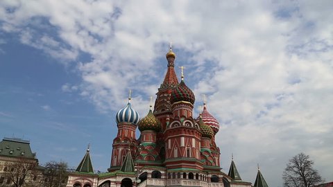 MOSCOW, RUSSIA - APRIL 30, 2018: Saint Basil cathedral ( Temple of Basil the Blessed), Red Square, Moscow, Russia 