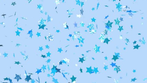 SURPRISE! Blue confetti falls over a blue background. Loopable, star shaped confetti drifts from top to bottom and clears frame. Trending and modern colors. See portfolio for similar and more!