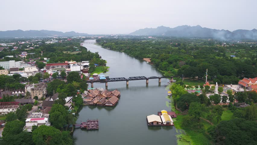 The Bridge on the River Kwai, River Kwai, Kanchanaburi, Thailand Royalty-Free Stock Footage #1013657213