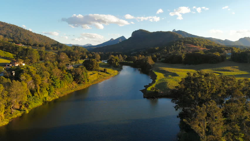 Aerial view of Tweed River and Mount Warning, New South Wales, Australia