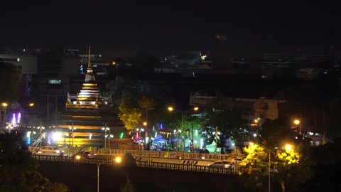 City night landscape. Naresuan Bridge on Nan River, Phitsanulok, Thailand