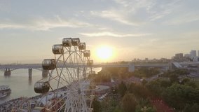Flying a drone over an amusement park
